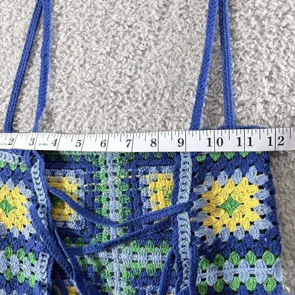 Zara Crochet Set Women Blue Yellow Small Granny Square Boho Festival Matching - Picture 11 of 16